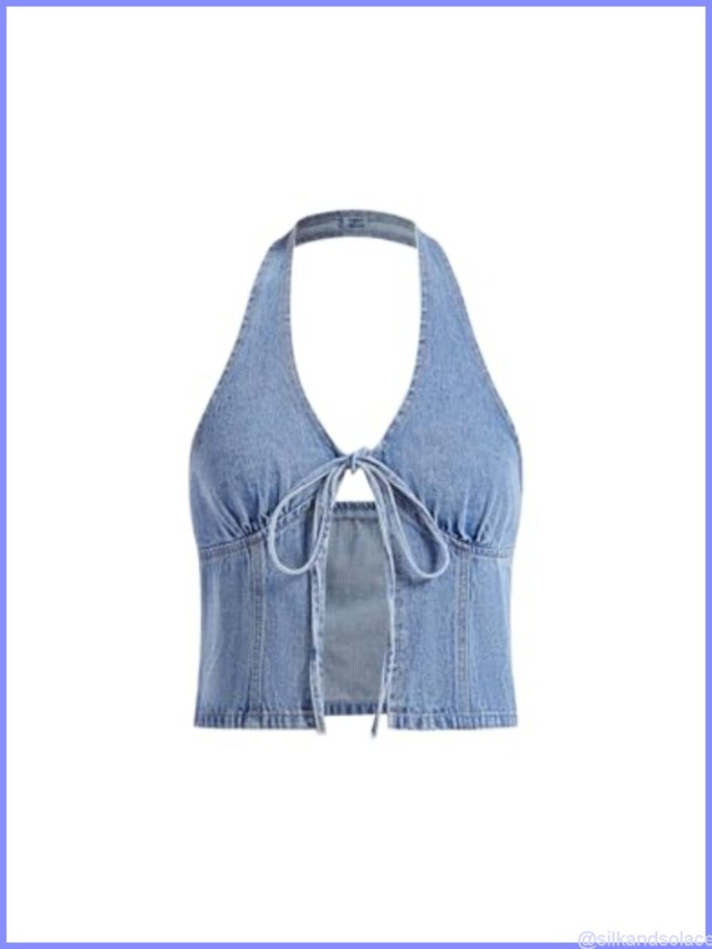 Y2K Denim Halter Tank Top Sleeveless Bowknot Front Slim Fit Retro